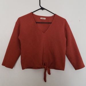 Madewell rust textured crop tie front top